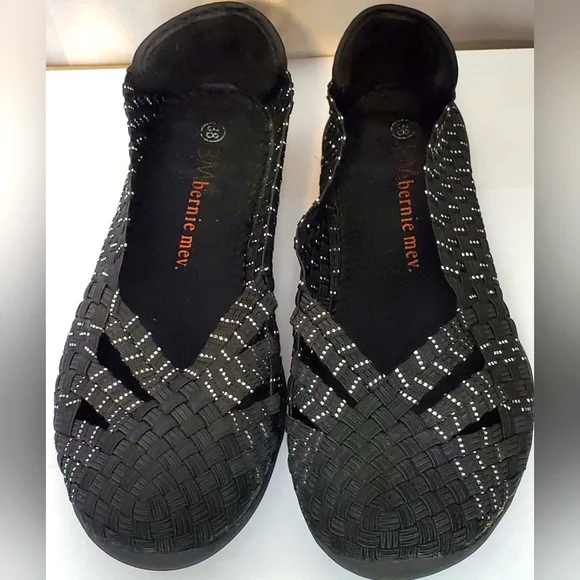 Bernie Mev Black and Silver Flat Size 38 - Picture 1 of 11